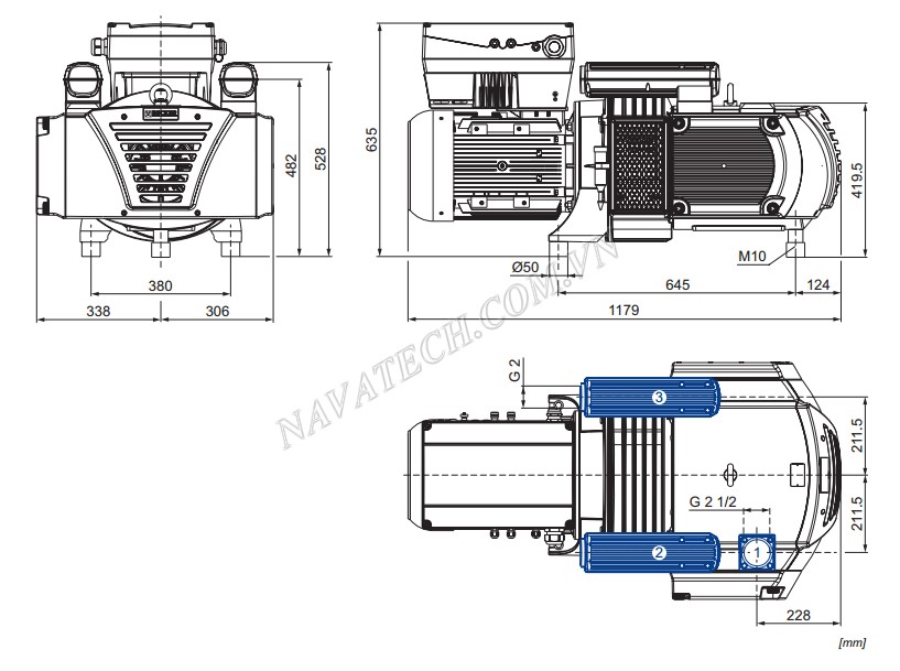 Kích thước máy bơm hút chân không khô becker VTLF 2.360 / 0-400