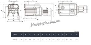 Kích thước bơm hút chân không vòng dầu 2 cấp Woosung MVP240