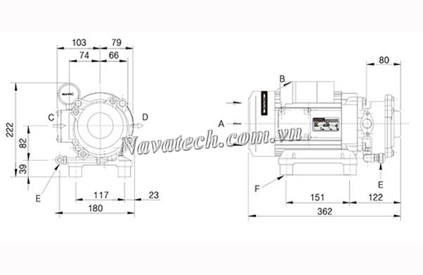 Kích thước bơm vòng nước 1 cấp DooVac DWV-400