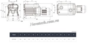 Kích thước bơm hút chân không vòng dầu 2 cấp Woosung MVP180