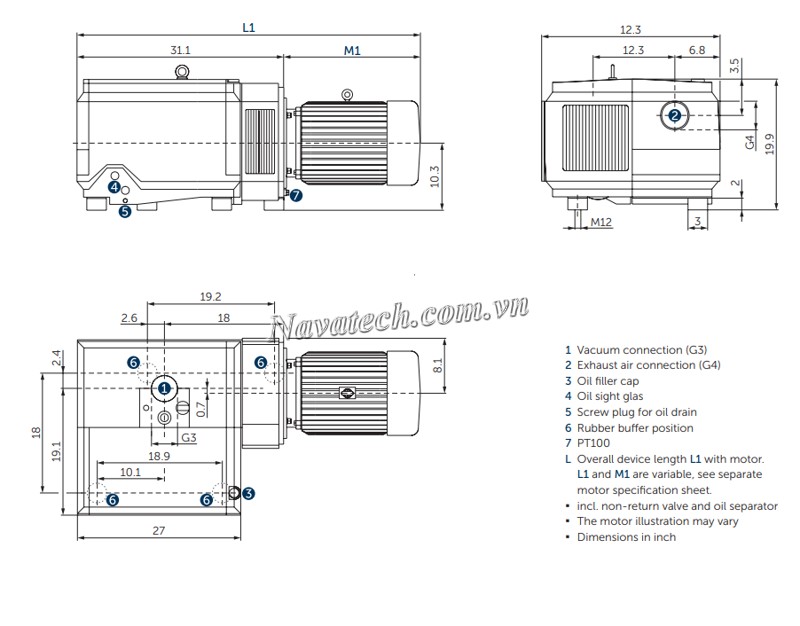 Kích thươc bơm chân không Becker U 4.400 F