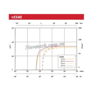 Đường cong hiệu suất bơm chân không vòng dầu 1 cấp Edwards nES40