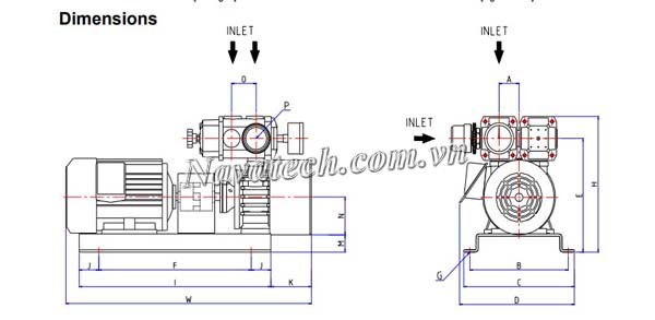 Kích thước bơm chân không Wonchang WVS 5/ 5H