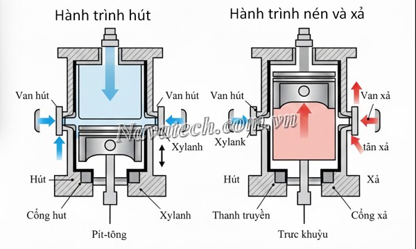Nguyên lý piston khô (Dry piston vacuum pump)